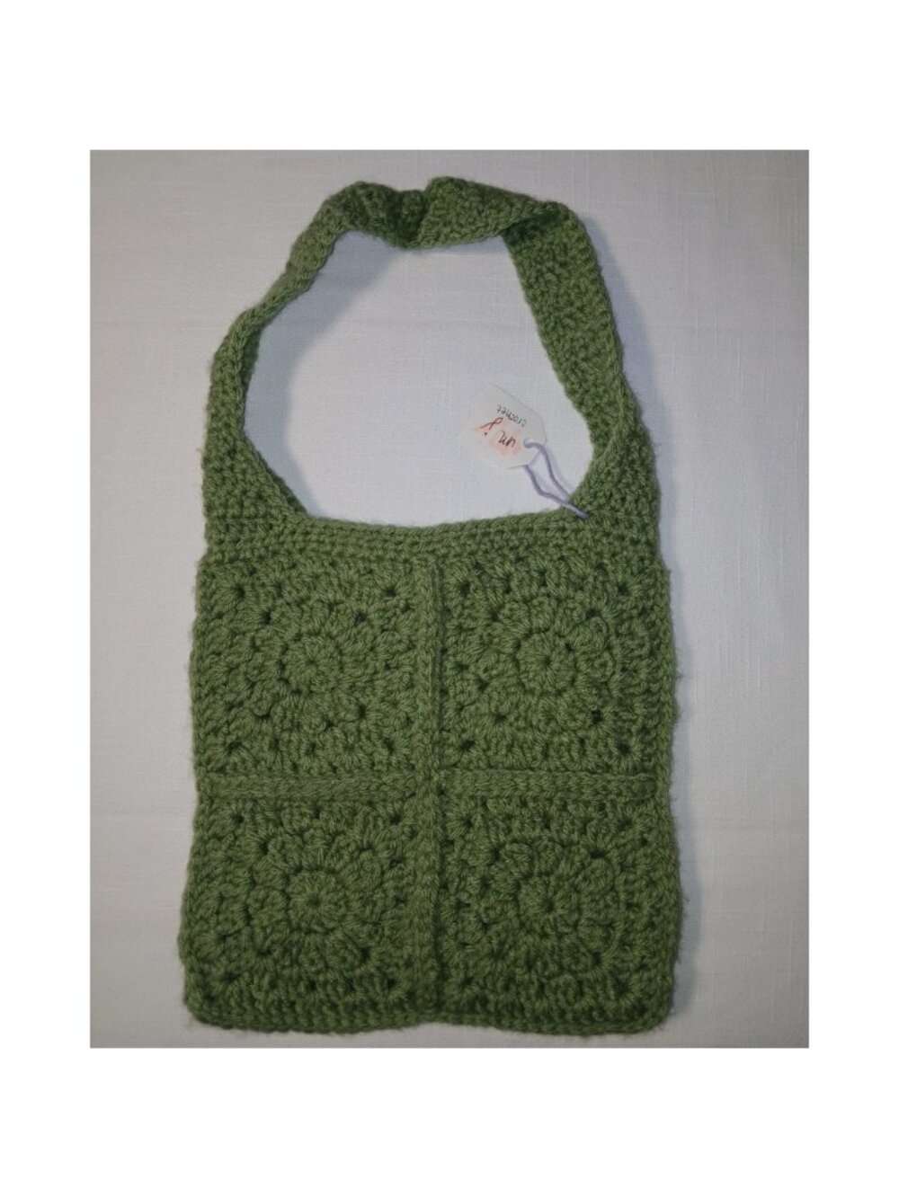 Handmade Crochet Granny Square Tote Bag Sage Green Shoulder Purse Boho Market